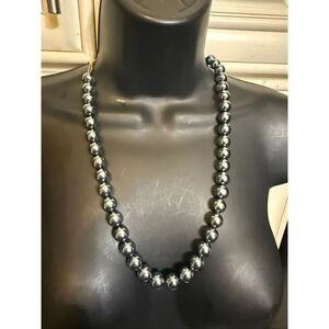 Vintage Marvella Faux Pearl Chunky Single Strand Beaded Necklace Deep Blue NWOT